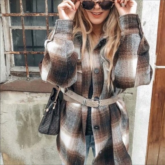 Shop_Fig Jackets & Blazers - New Plaid Oversized Flannel Shirt Jacket Shacket